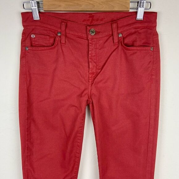 7 For All Mankind ‘The Skinny’ Mid-Rise Ankle Stretch Pant - Lipstick Red - Picture 4 of 8